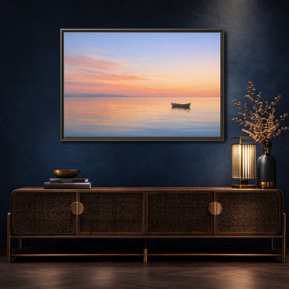 Mockup 4. Nature Boat Sunset Boat shown as stretched canvas wall art
