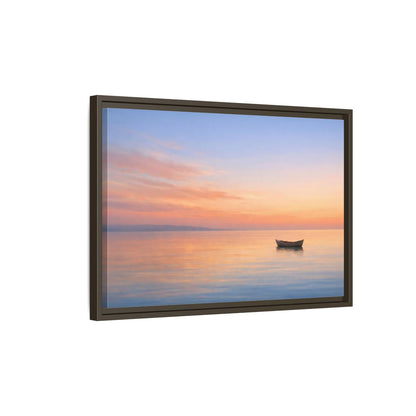 Side Mockup 2. Nature Boat Sunset Boat shown as stretched canvas wall art