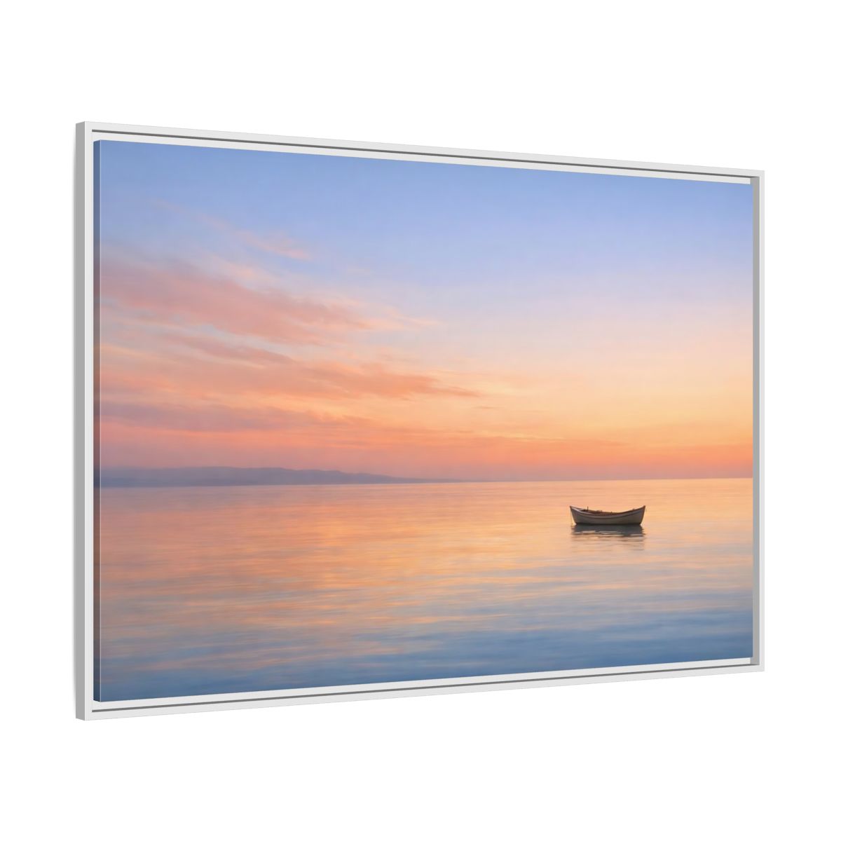 Side Mockup 7. Nature Boat Sunset Boat shown as stretched canvas wall art