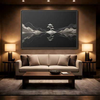 Mockup 2. Nature Bonsai Tree Monochrome Bonsai shown as stretched canvas wall art