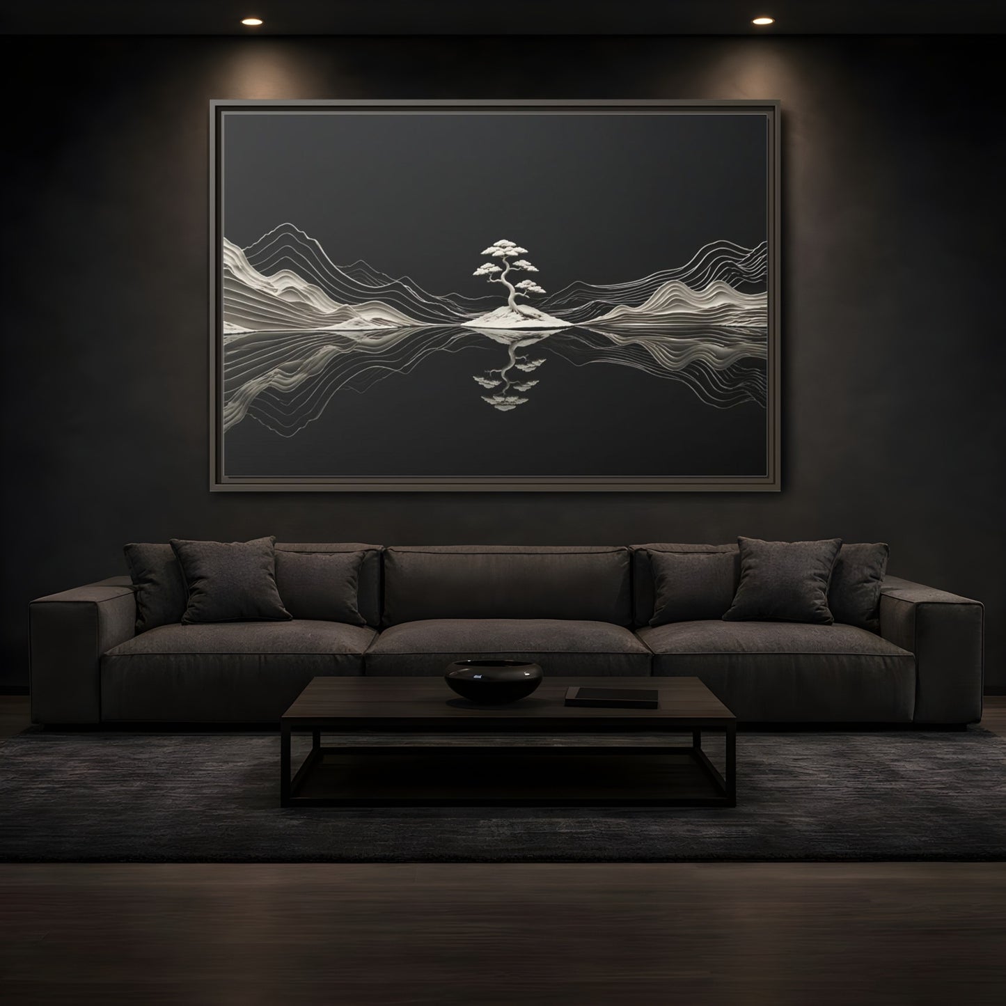 Mockup 3. Nature Bonsai Tree Monochrome Bonsai shown as stretched canvas wall art