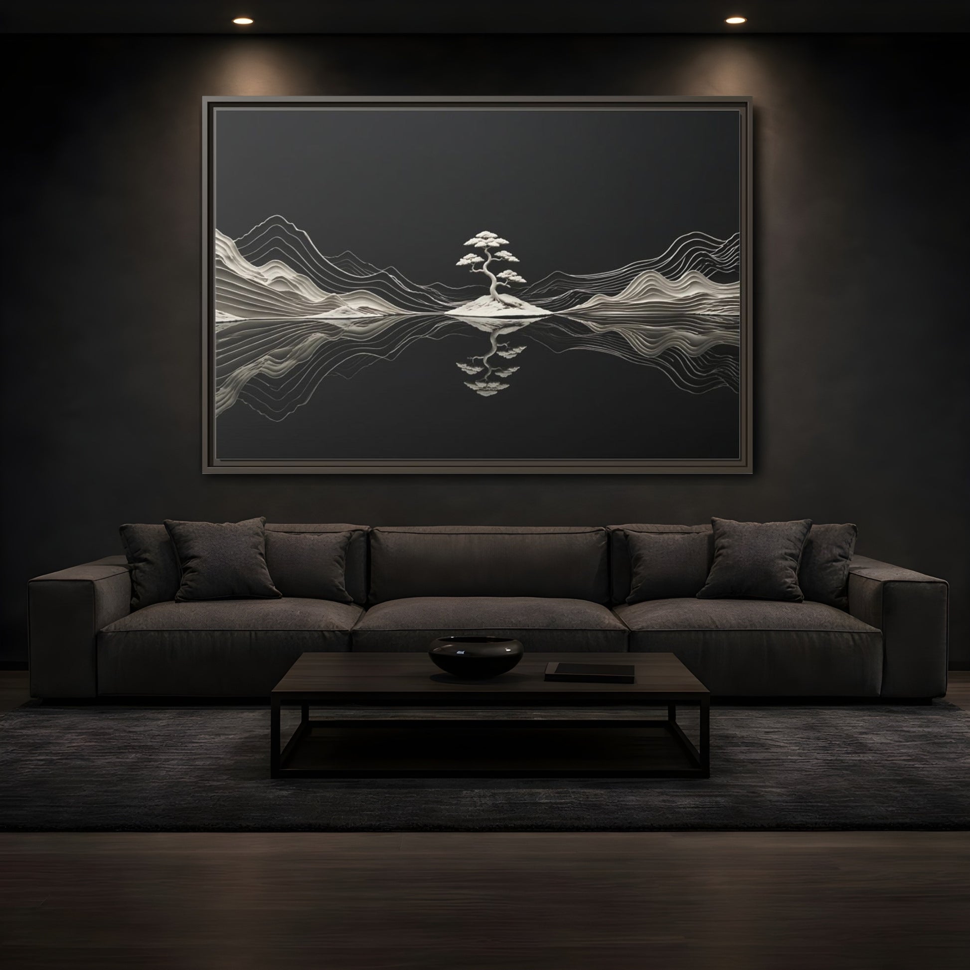 Mockup 3. Nature Bonsai Tree Monochrome Bonsai shown as stretched canvas wall art