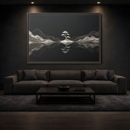 Mockup 3. Nature Bonsai Tree Monochrome Bonsai shown as stretched canvas wall art