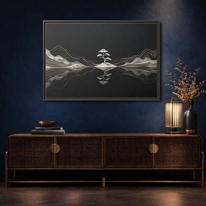 Mockup 4. Nature Bonsai Tree Monochrome Bonsai shown as stretched canvas wall art