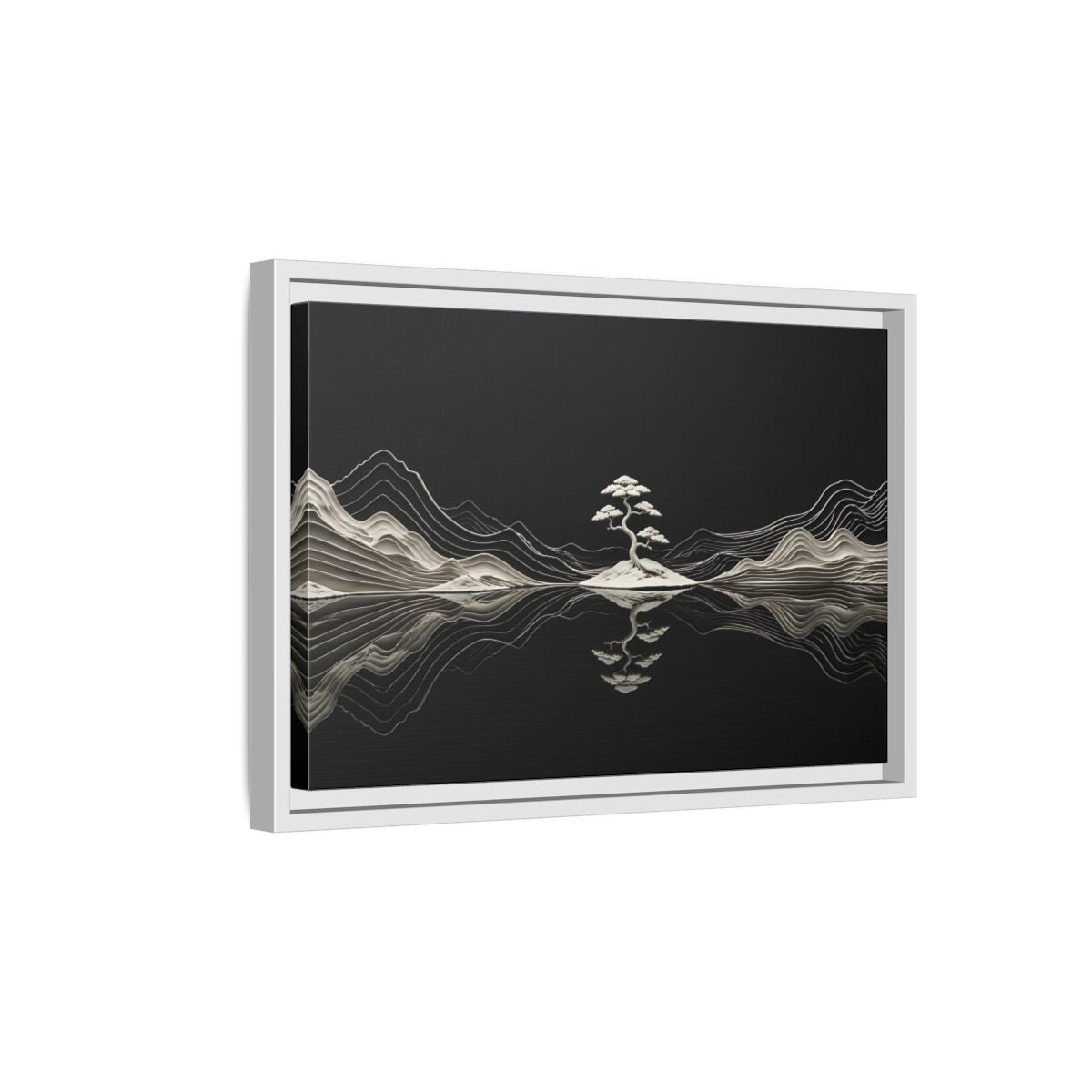 Side Mockup 4. Nature Bonsai Tree Monochrome Bonsai shown as stretched canvas wall art