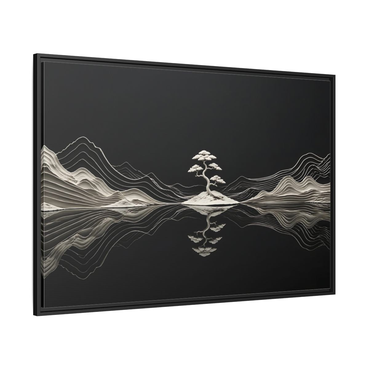 Side Mockup 12. Nature Bonsai Tree Monochrome Bonsai shown as stretched canvas wall art