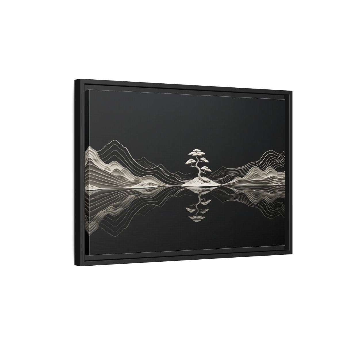 Side Mockup 3. Nature Bonsai Tree Monochrome Bonsai shown as stretched canvas wall art