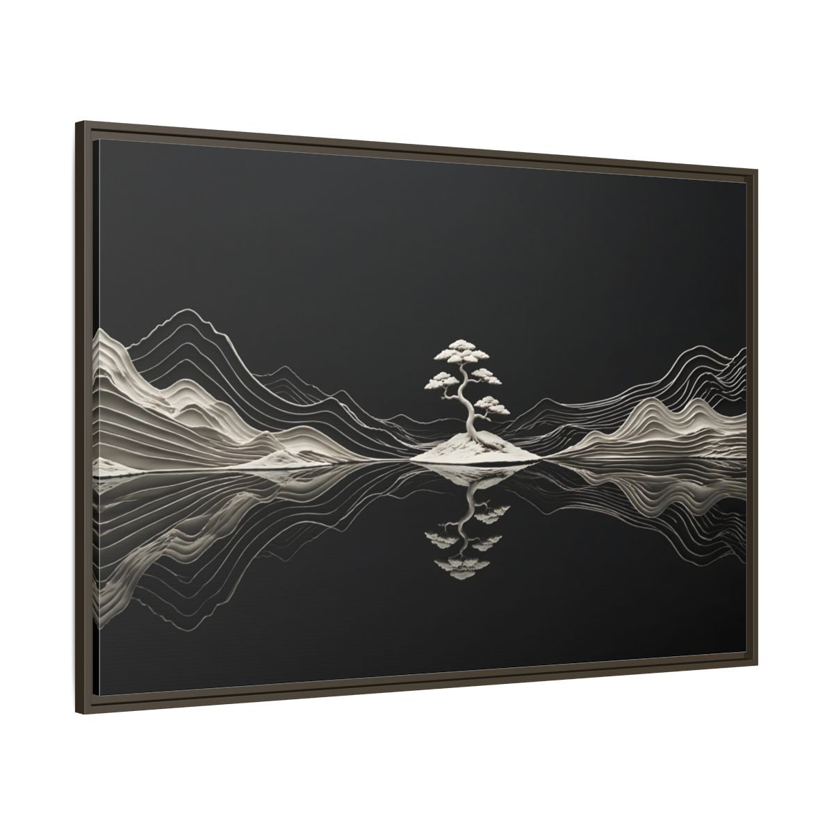 Side Mockup 8. Nature Bonsai Tree Monochrome Bonsai shown as stretched canvas wall art