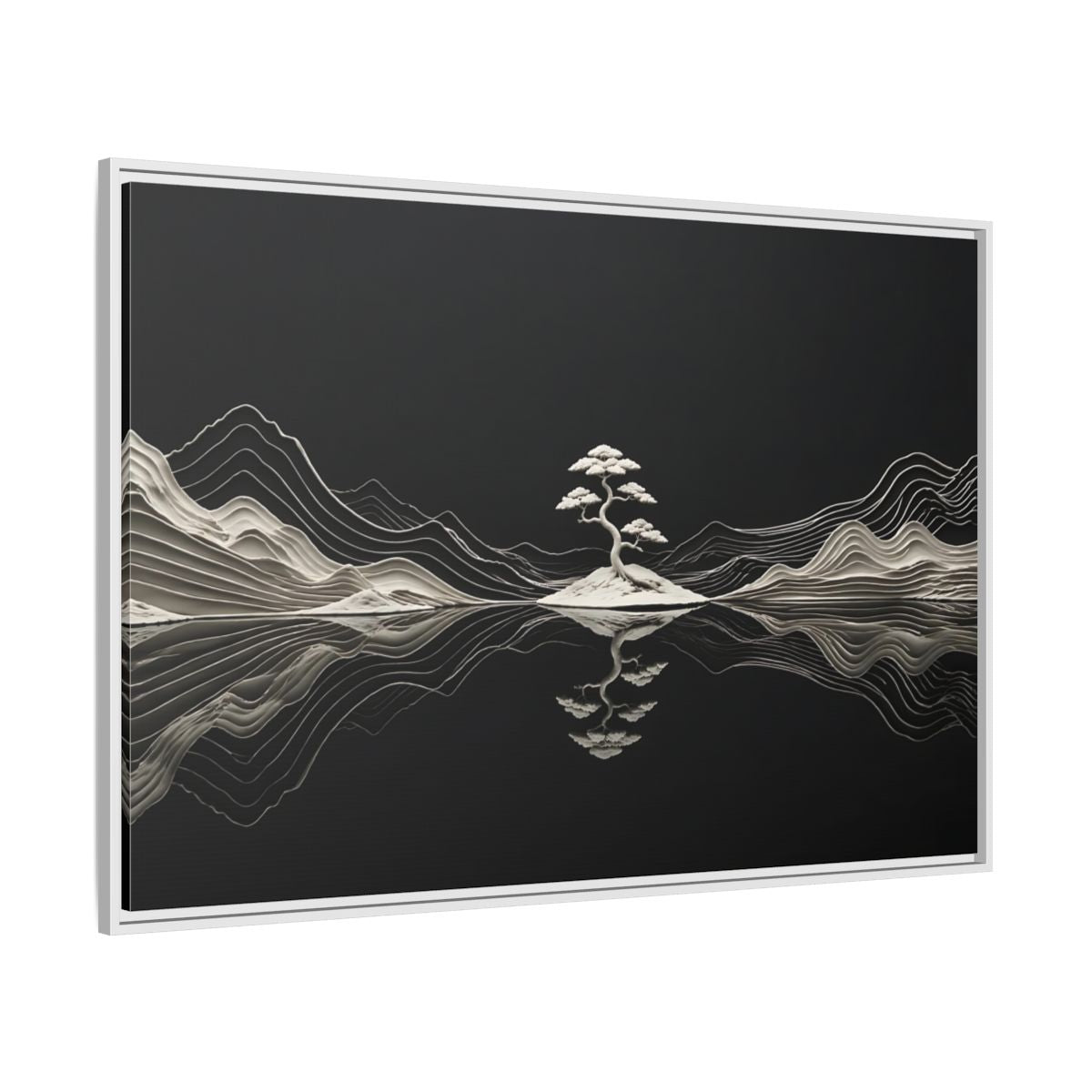 Side Mockup 7. Nature Bonsai Tree Monochrome Bonsai shown as stretched canvas wall art