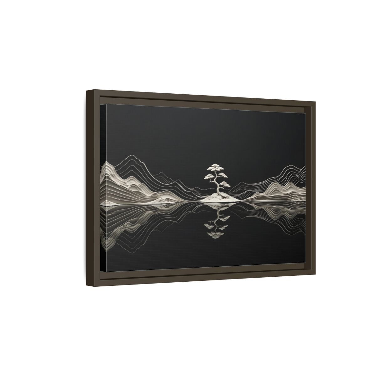 Side Mockup 5. Nature Bonsai Tree Monochrome Bonsai shown as stretched canvas wall art