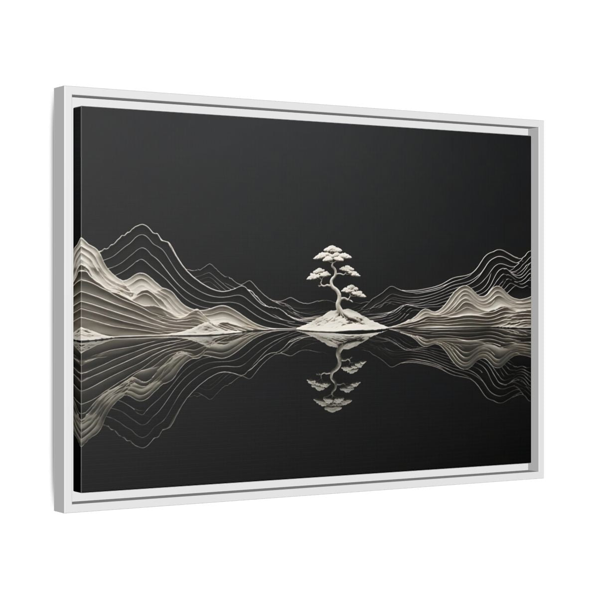 Side Mockup 10. Nature Bonsai Tree Monochrome Bonsai shown as stretched canvas wall art