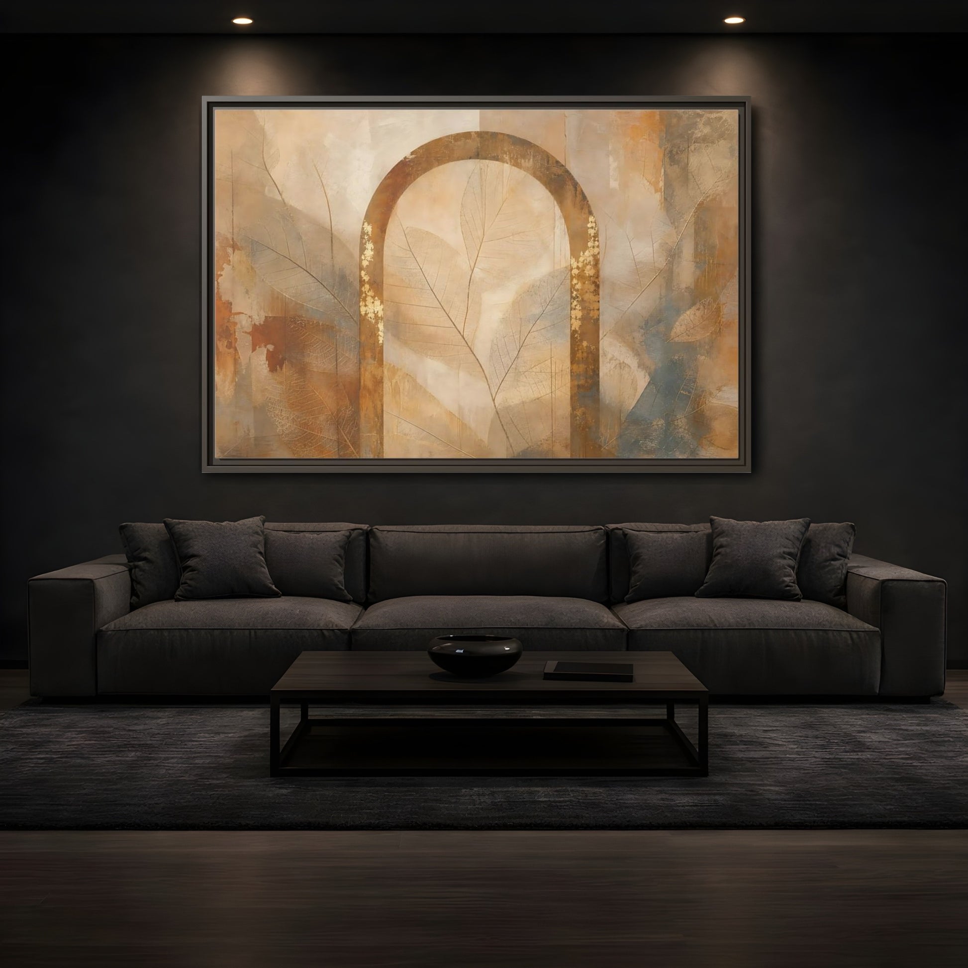 Mockup 3. Nature Botanical Arch Brown And Gold Abstract shown as stretched canvas wall art