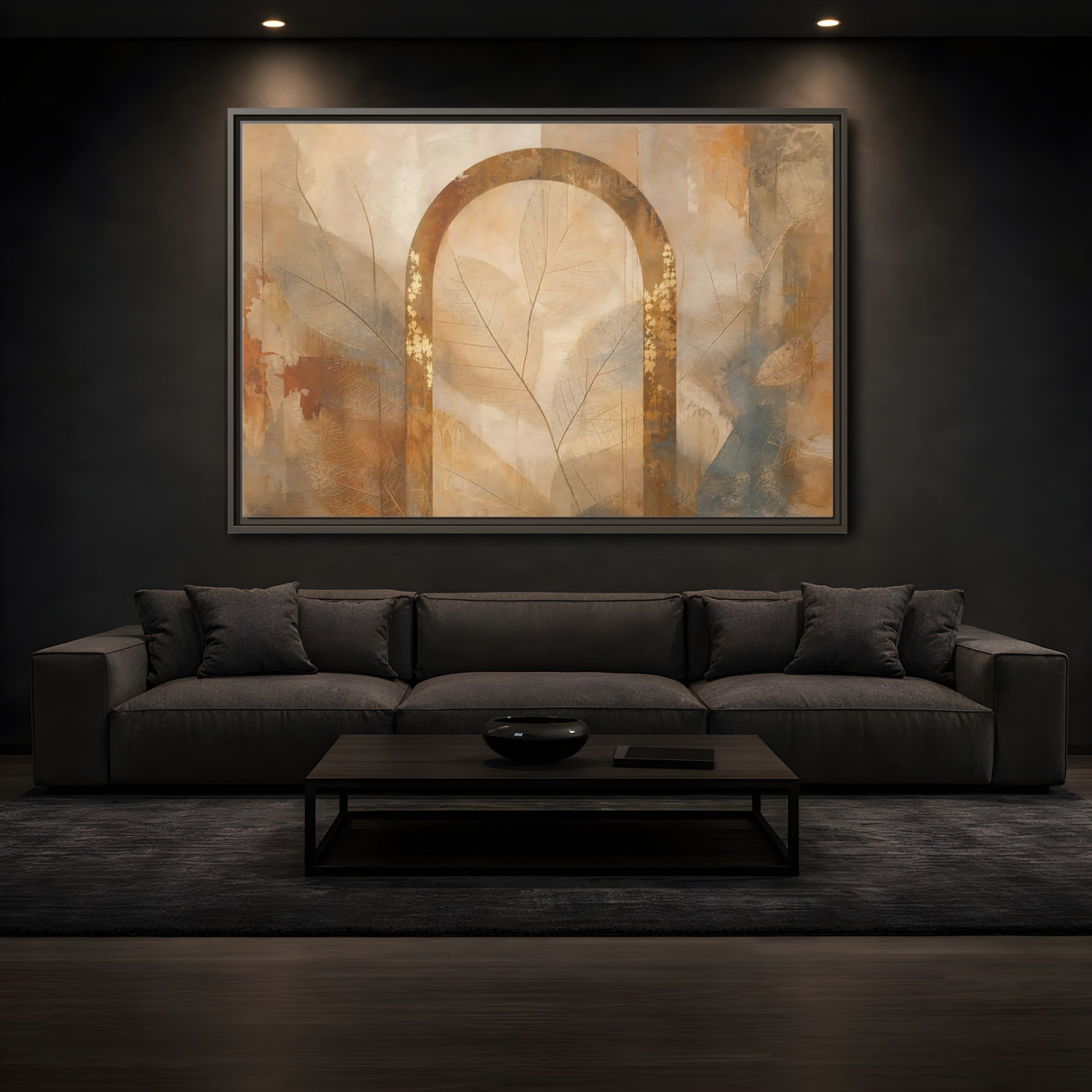Mockup 3. Nature Botanical Arch Brown And Gold Abstract shown as stretched canvas wall art