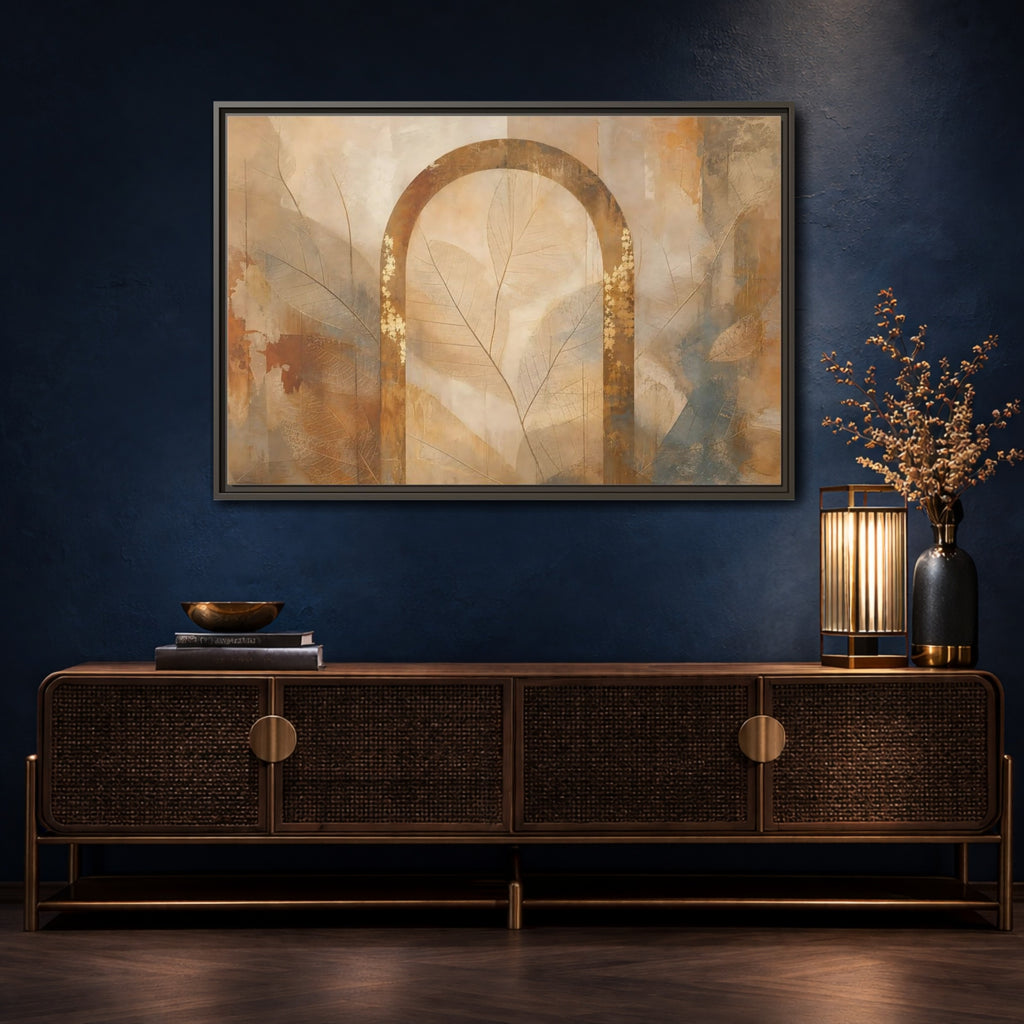Mockup 4. Nature Botanical Arch Brown And Gold Abstract shown as stretched canvas wall art