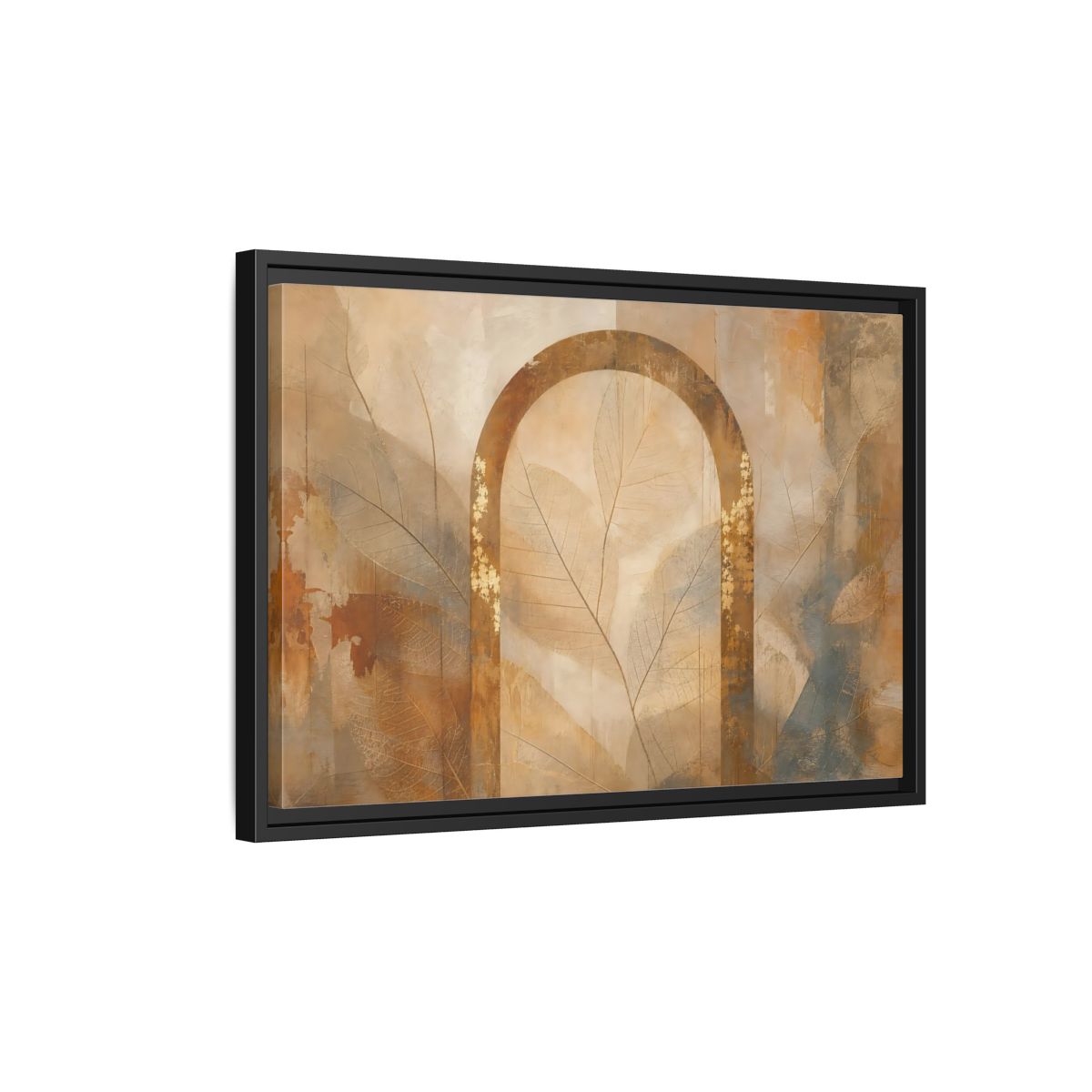 Side Mockup 3. Nature Botanical Arch Brown And Gold Abstract shown as stretched canvas wall art