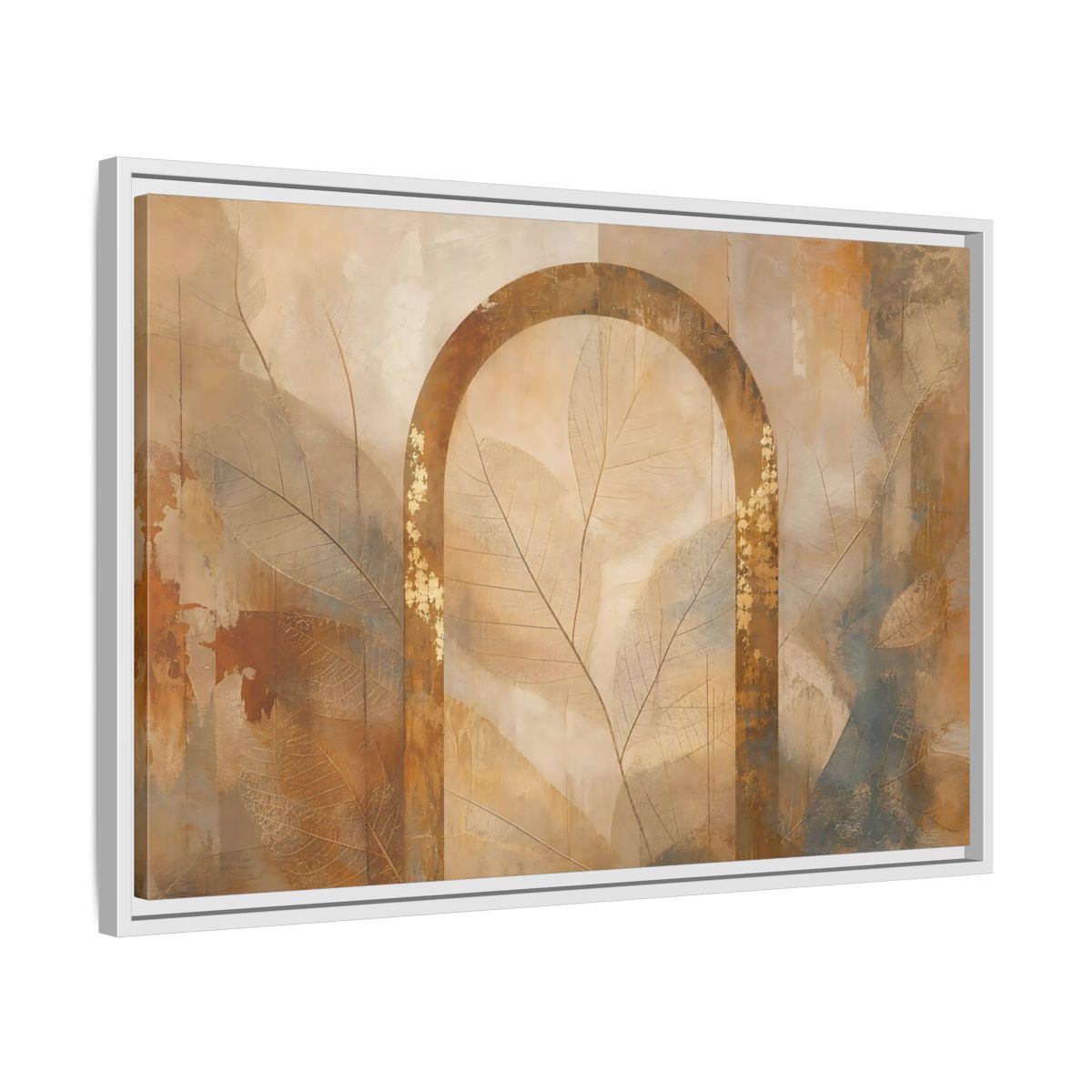 Side Mockup 10. Nature Botanical Arch Brown And Gold Abstract shown as stretched canvas wall art