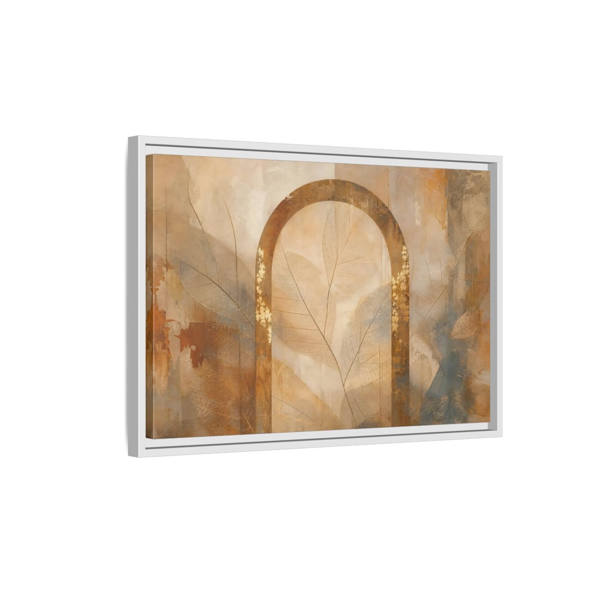 Side Mockup 1. Nature Botanical Arch Brown And Gold Abstract shown as stretched canvas wall art