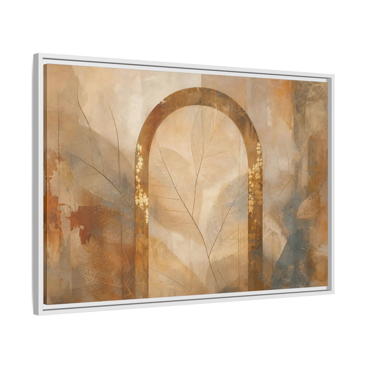 Side Mockup 9. Nature Botanical Arch Brown And Gold Abstract shown as stretched canvas wall art