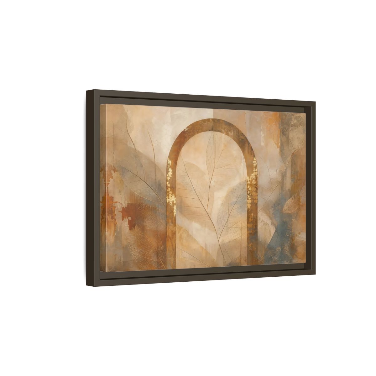 Side Mockup 5. Nature Botanical Arch Brown And Gold Abstract shown as stretched canvas wall art
