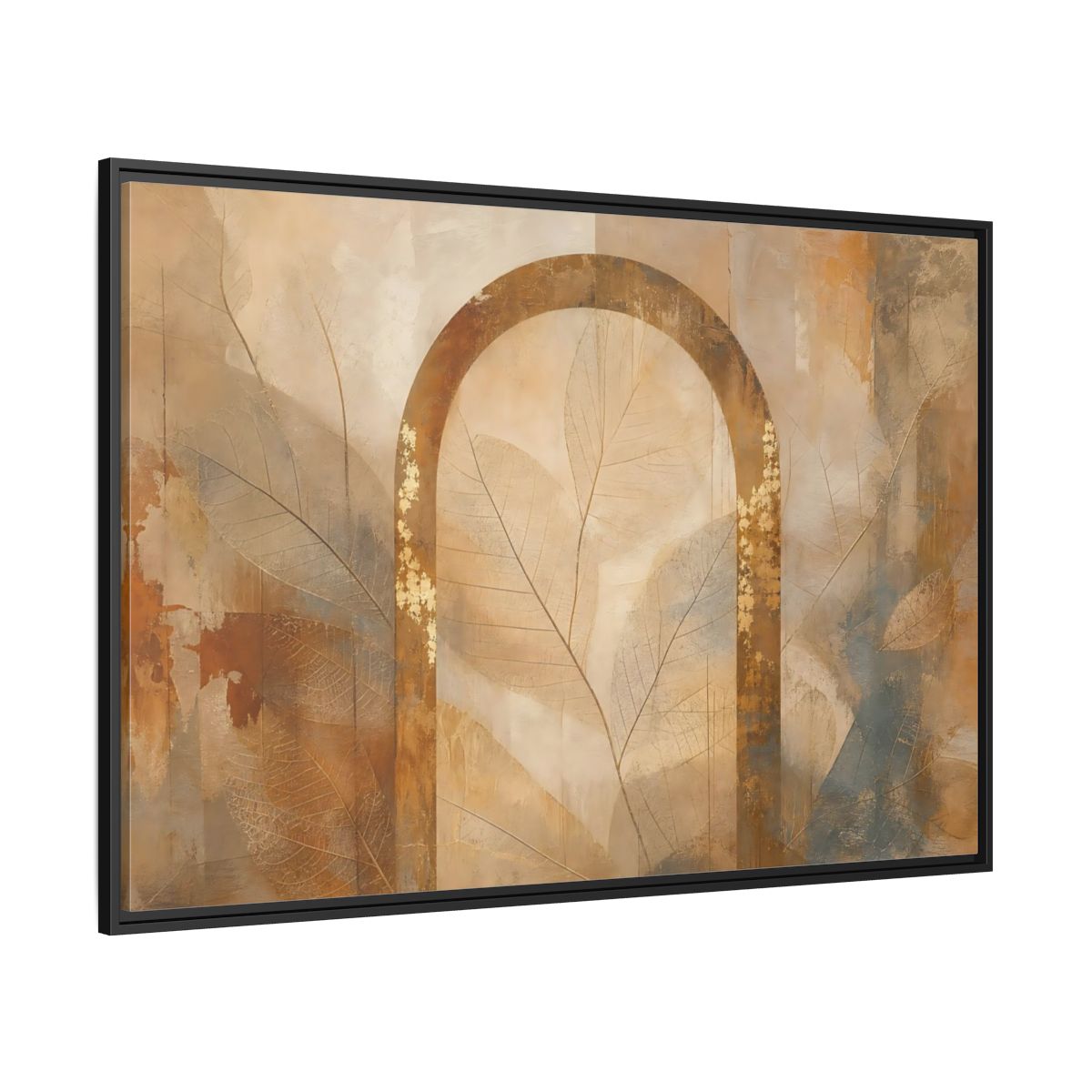 Side Mockup 12. Nature Botanical Arch Brown And Gold Abstract shown as stretched canvas wall art