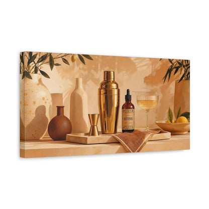 Side Mockup 3. Nature Botanical Bar Warm Gold Barware shown as canvas print