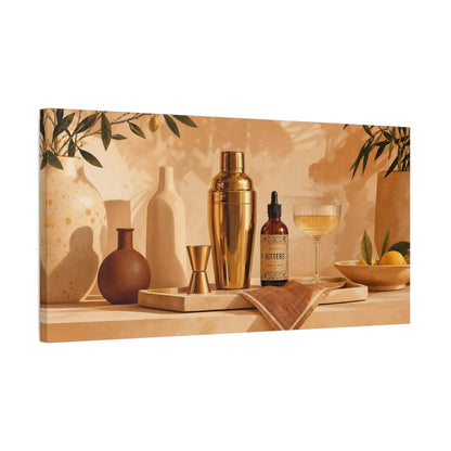 Side Mockup 1. Nature Botanical Bar Warm Gold Barware shown as canvas print