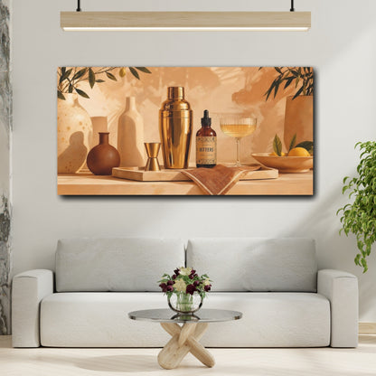 Mockup 2. Nature Botanical Bar Warm Gold Barware shown as canvas print