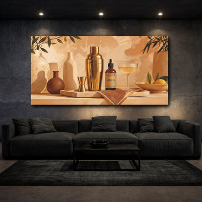 Mockup 3. Nature Botanical Bar Warm Gold Barware shown as canvas print