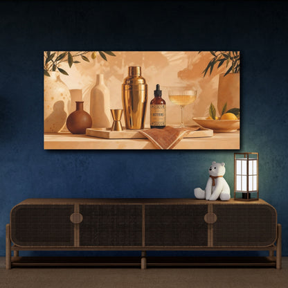 Mockup 4. Nature Botanical Bar Warm Gold Barware shown as canvas print
