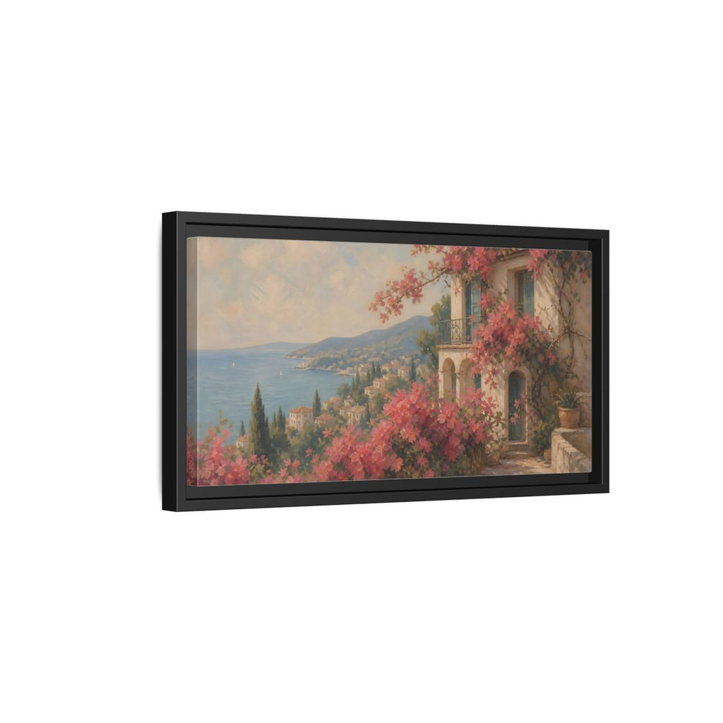 Side Mockup 8. Nature Bougainvillea Villa Pink Mediterranean shown as stretched canvas wall art