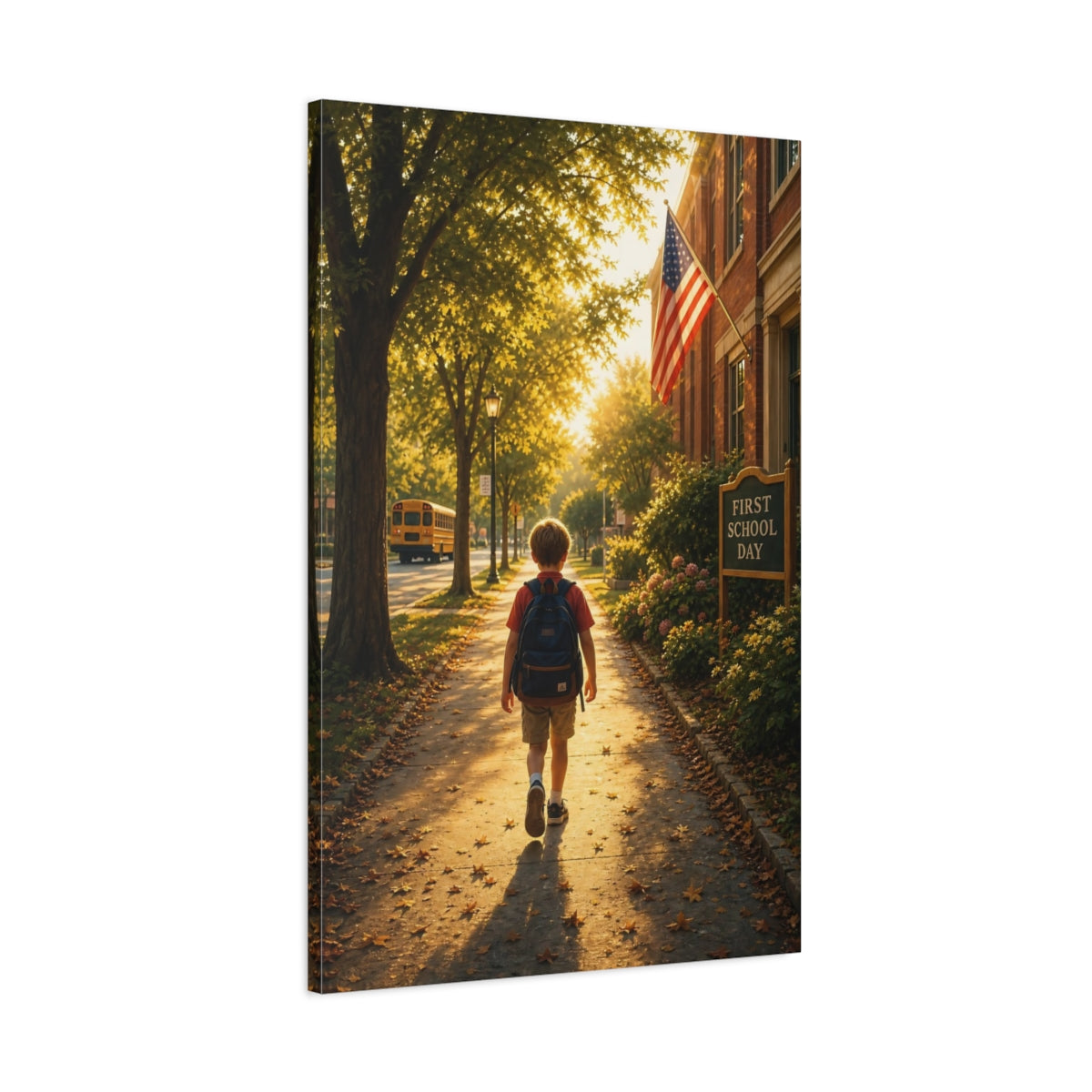 Nature Boy Walking Golden School Day Canvas Wall Art Print - Photo-realistic Living Room, Above Sofa shown as canvas wall art