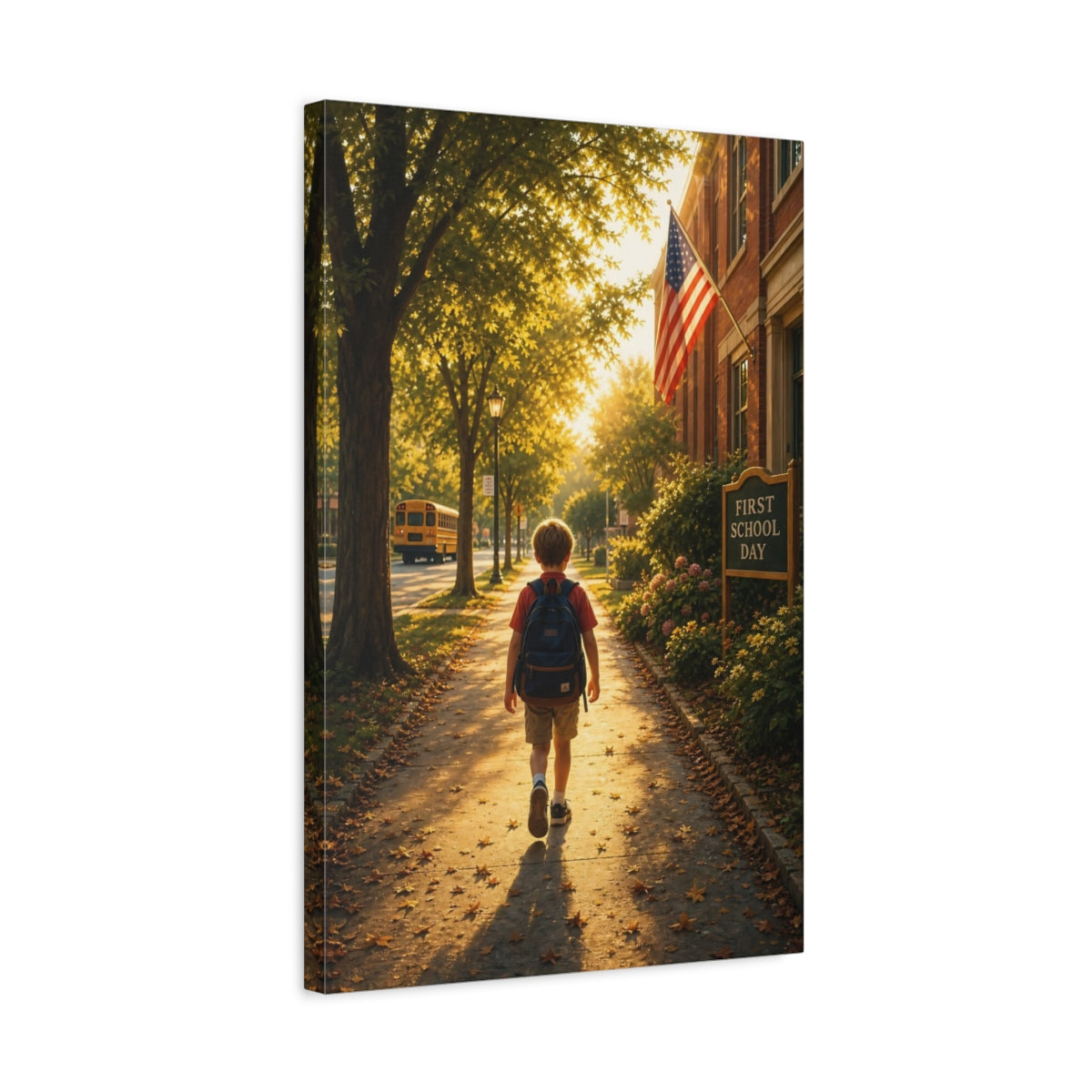 Nature Boy Walking Golden School Day Canvas Wall Art Print - Photo-realistic Living Room, Above Sofa shown as canvas wall art