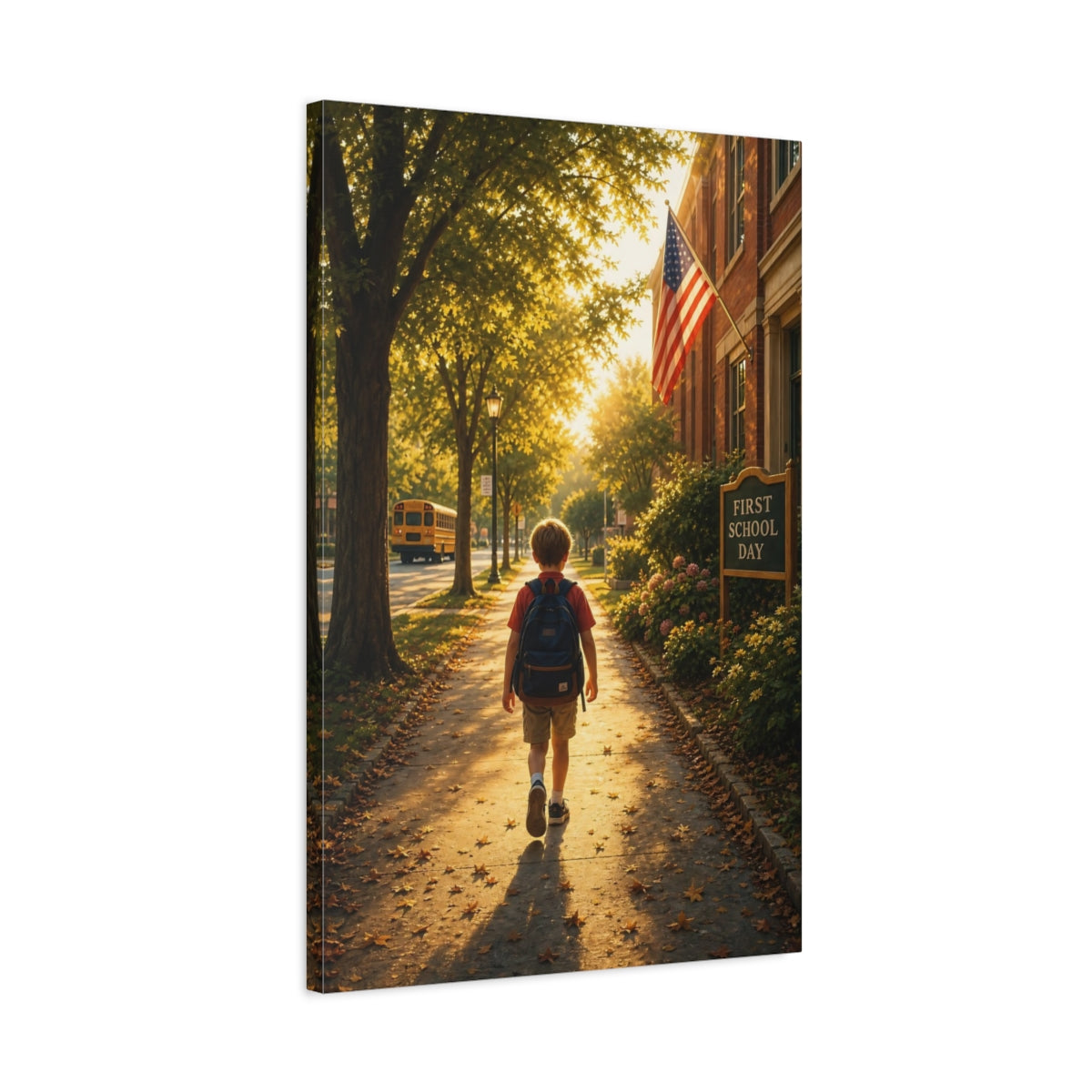 Nature Boy Walking Golden School Day Canvas Wall Art Print - Photo-realistic Living Room, Above Sofa shown as canvas wall art