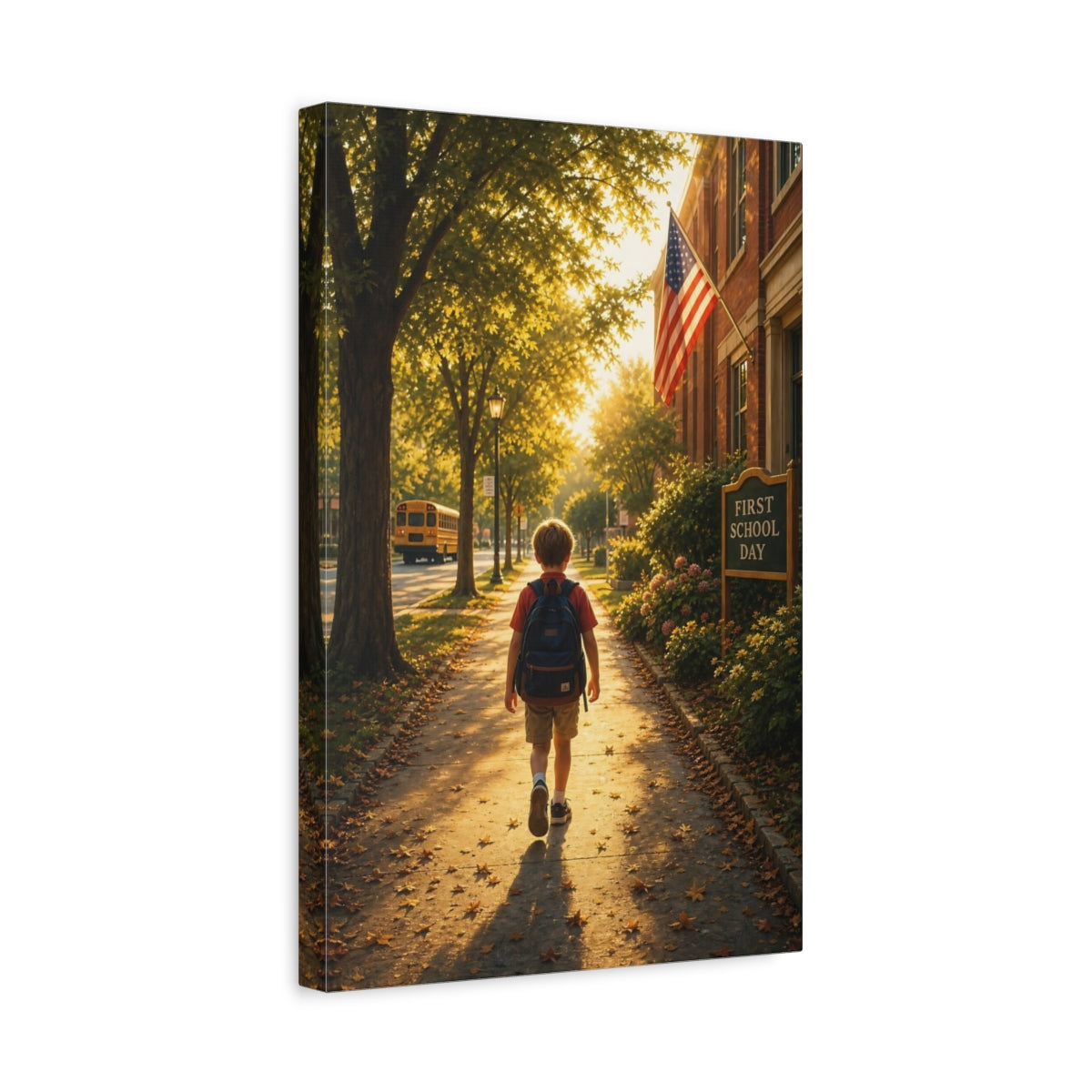 Nature Boy Walking Golden School Day Canvas Wall Art Print - Photo-realistic Living Room, Above Sofa shown as canvas wall art
