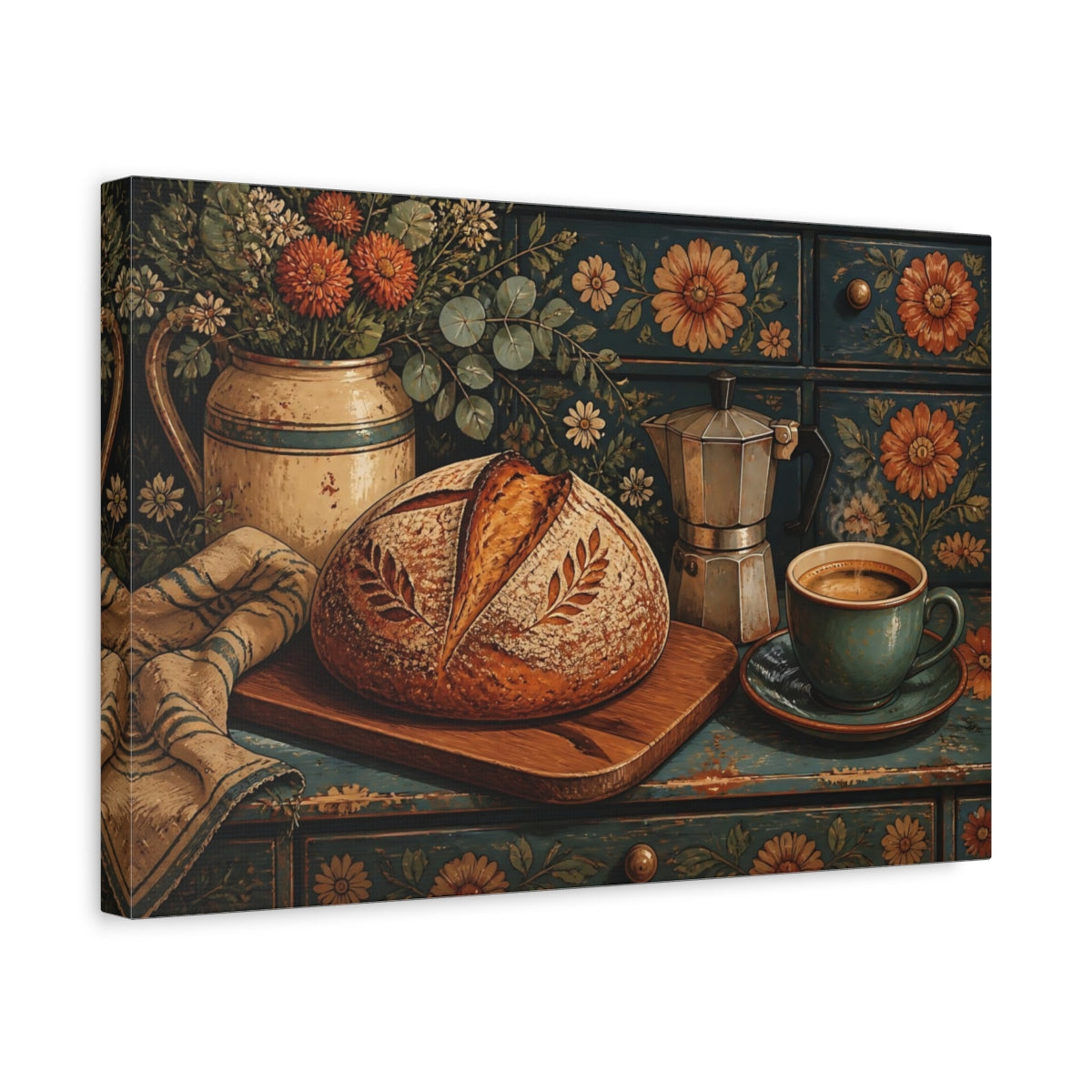 Side Mockup 4. Nature Bread Loaf Rustic Kitchen shown as stretched canvas wall art