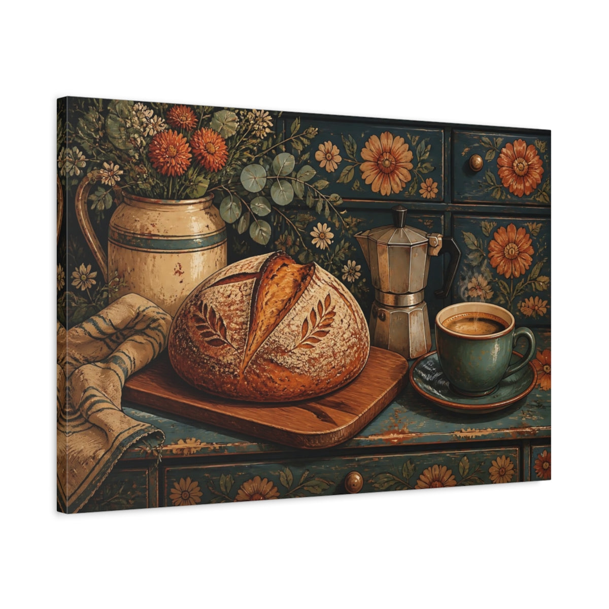 Side Mockup 2. Nature Bread Loaf Rustic Kitchen shown as stretched canvas wall art