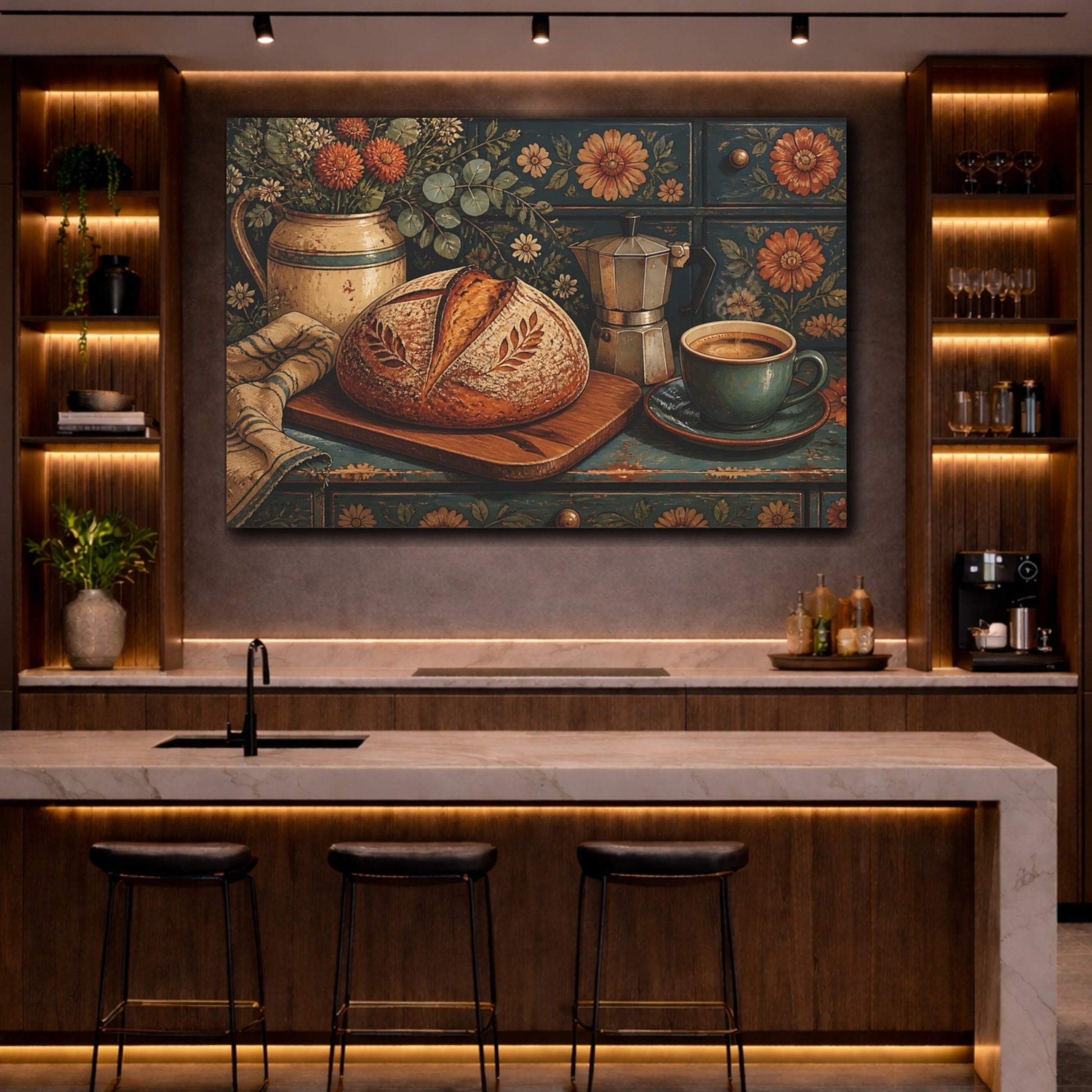Mockup 2. Nature Bread Loaf Rustic Kitchen shown as stretched canvas wall art