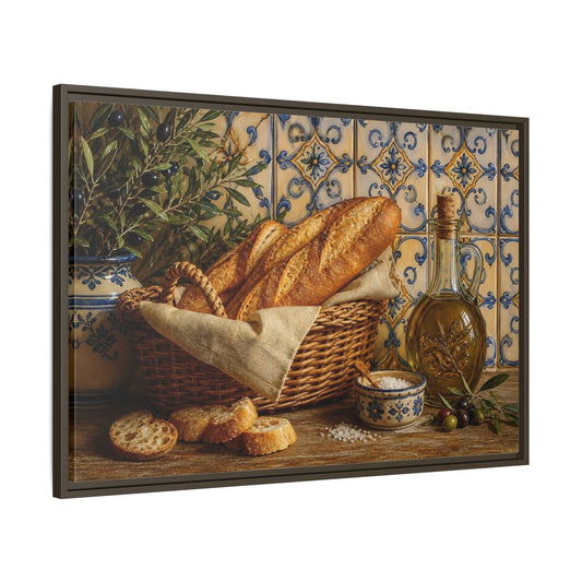 Main Mockup. Nature Bread Mediterranean Still Life shown as stretched canvas wall art