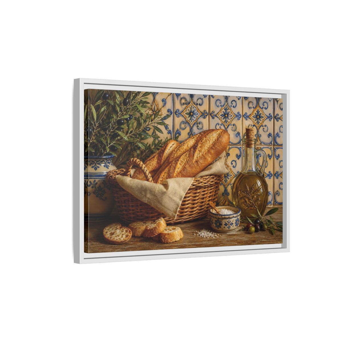 Side Mockup 1. Nature Bread Mediterranean Still Life shown as stretched canvas wall art