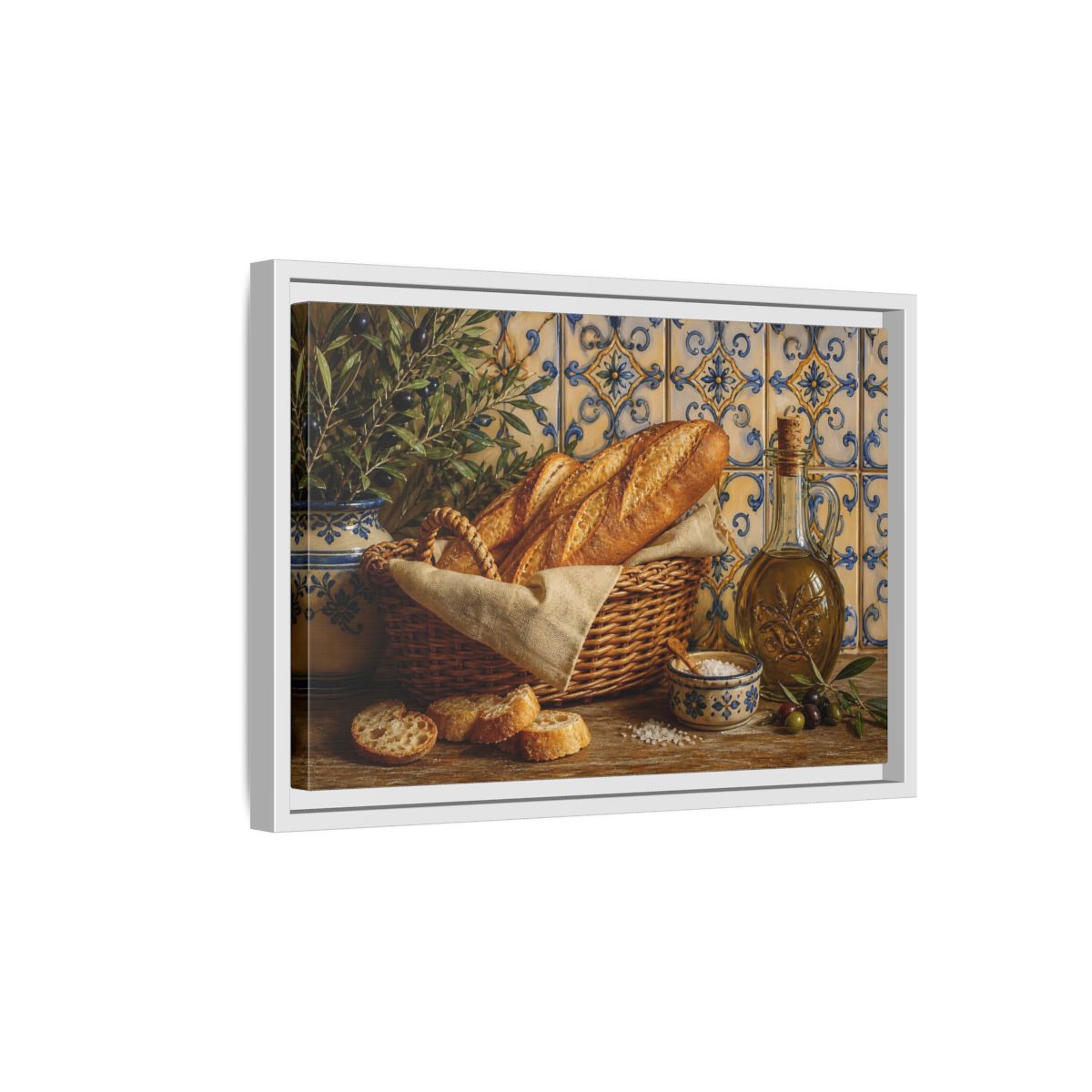 Side Mockup 4. Nature Bread Mediterranean Still Life shown as stretched canvas wall art