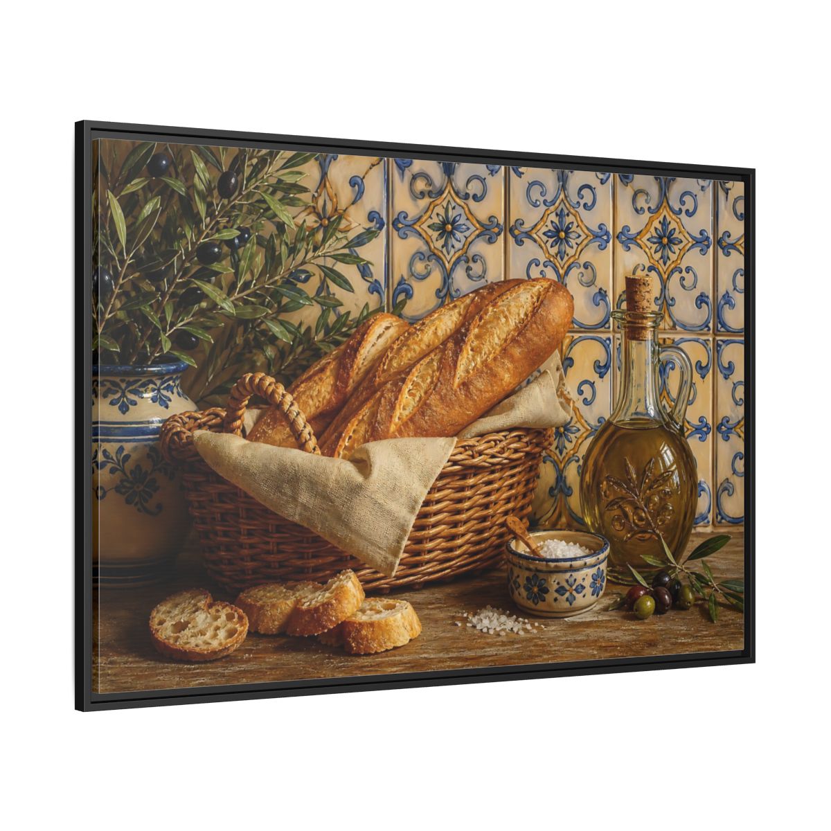 Side Mockup 12. Nature Bread Mediterranean Still Life shown as stretched canvas wall art