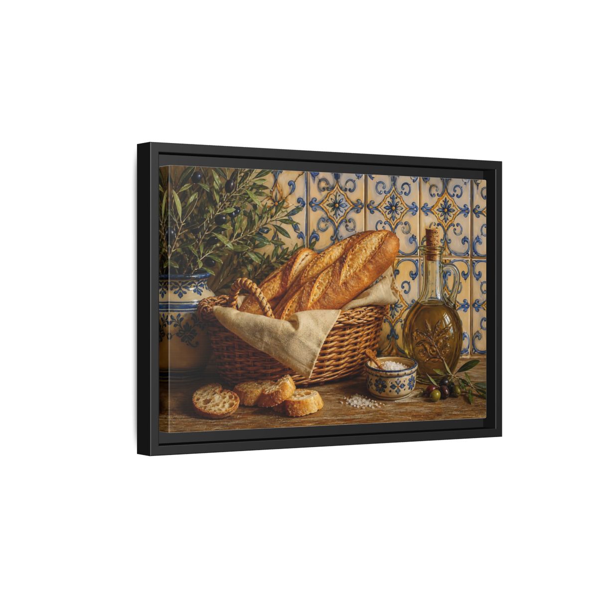 Side Mockup 6. Nature Bread Mediterranean Still Life shown as stretched canvas wall art