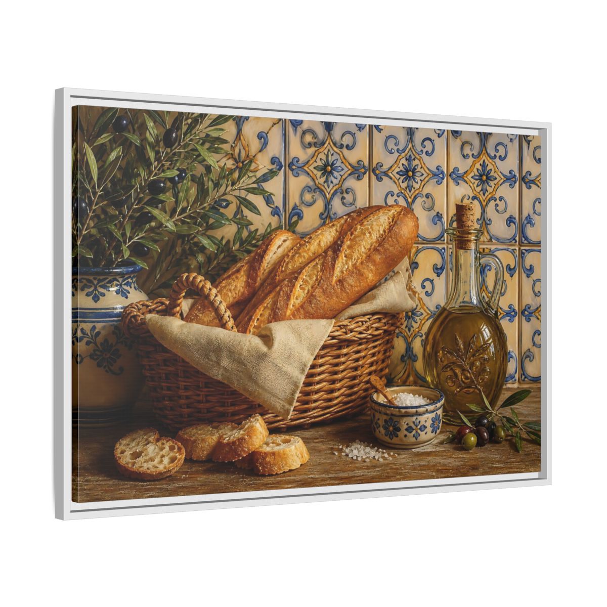 Side Mockup 9. Nature Bread Mediterranean Still Life shown as stretched canvas wall art