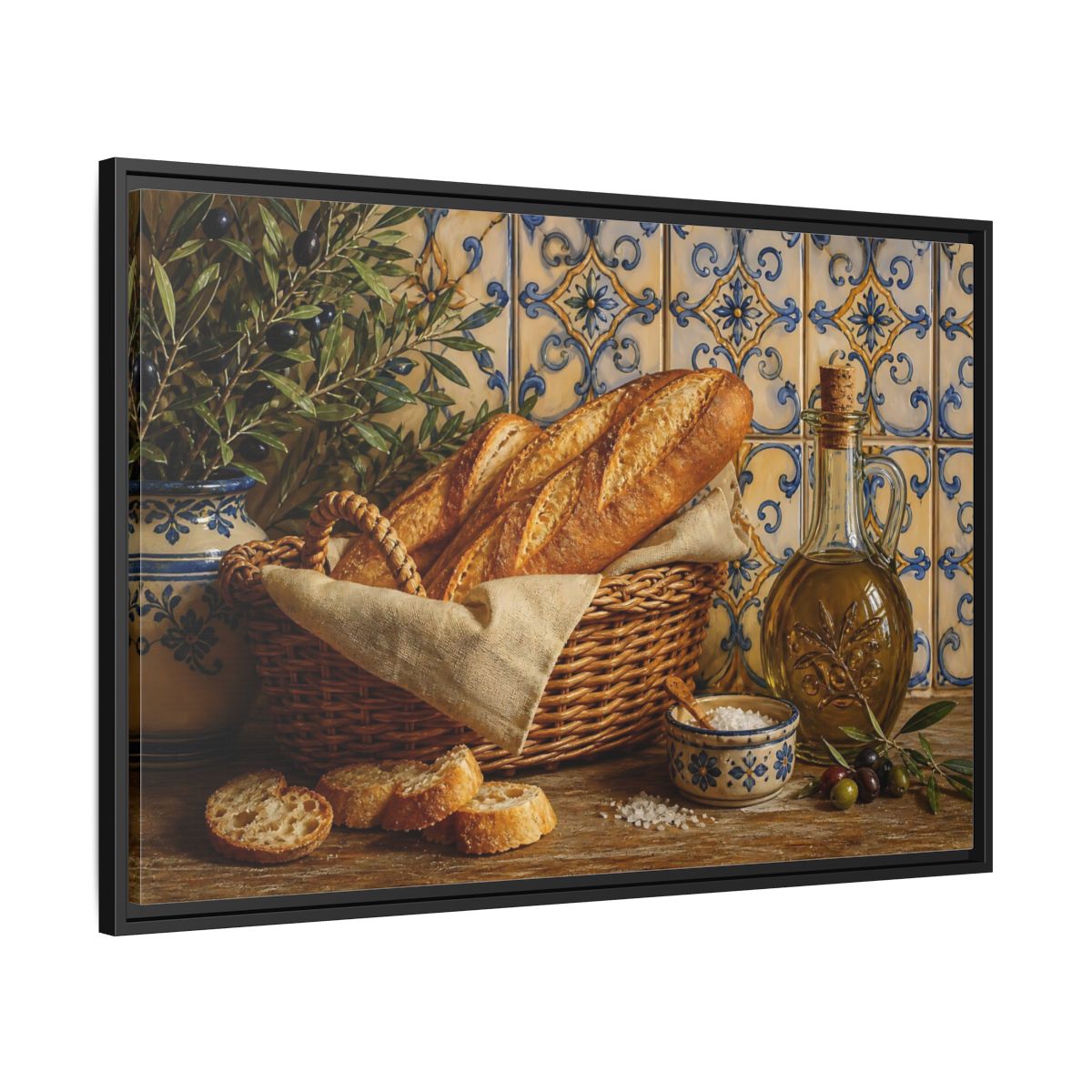 Side Mockup 13. Nature Bread Mediterranean Still Life shown as stretched canvas wall art