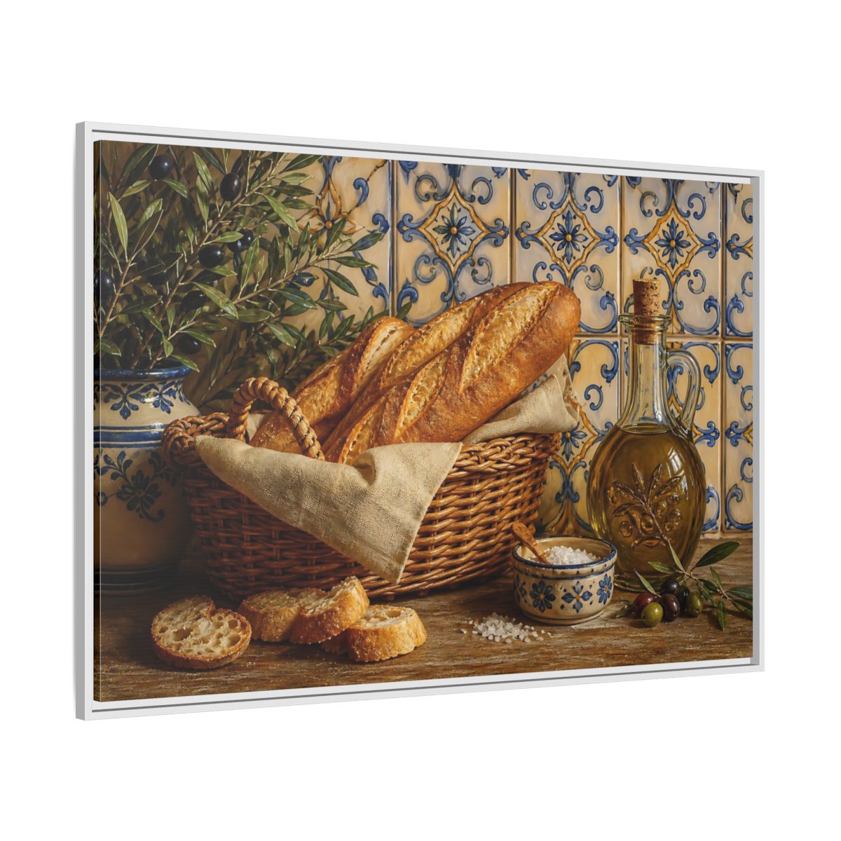 Side Mockup 7. Nature Bread Mediterranean Still Life shown as stretched canvas wall art