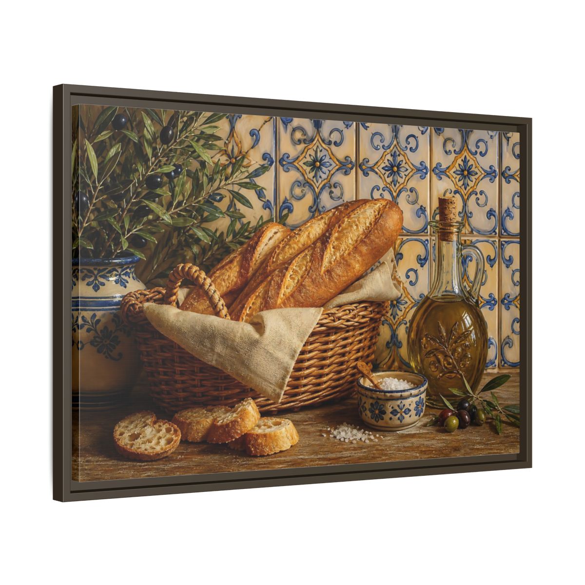 Side Mockup 11. Nature Bread Mediterranean Still Life shown as stretched canvas wall art