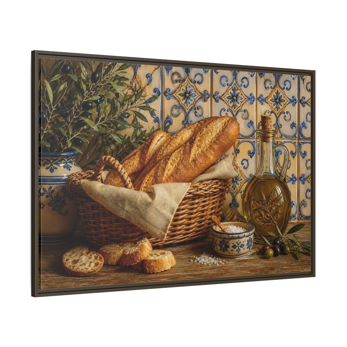 Side Mockup 8. Nature Bread Mediterranean Still Life shown as stretched canvas wall art
