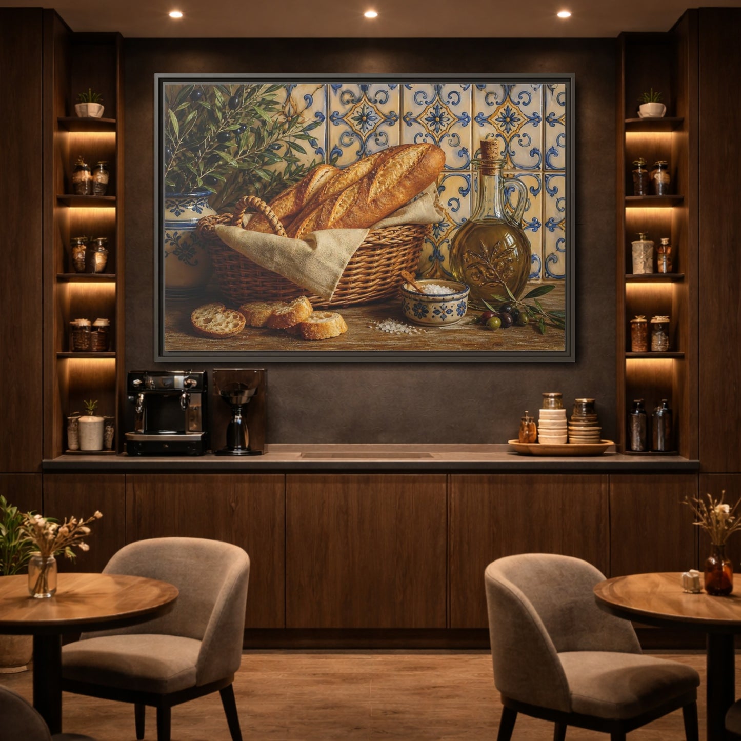 Mockup 2. Nature Bread Mediterranean Still Life shown as stretched canvas wall art