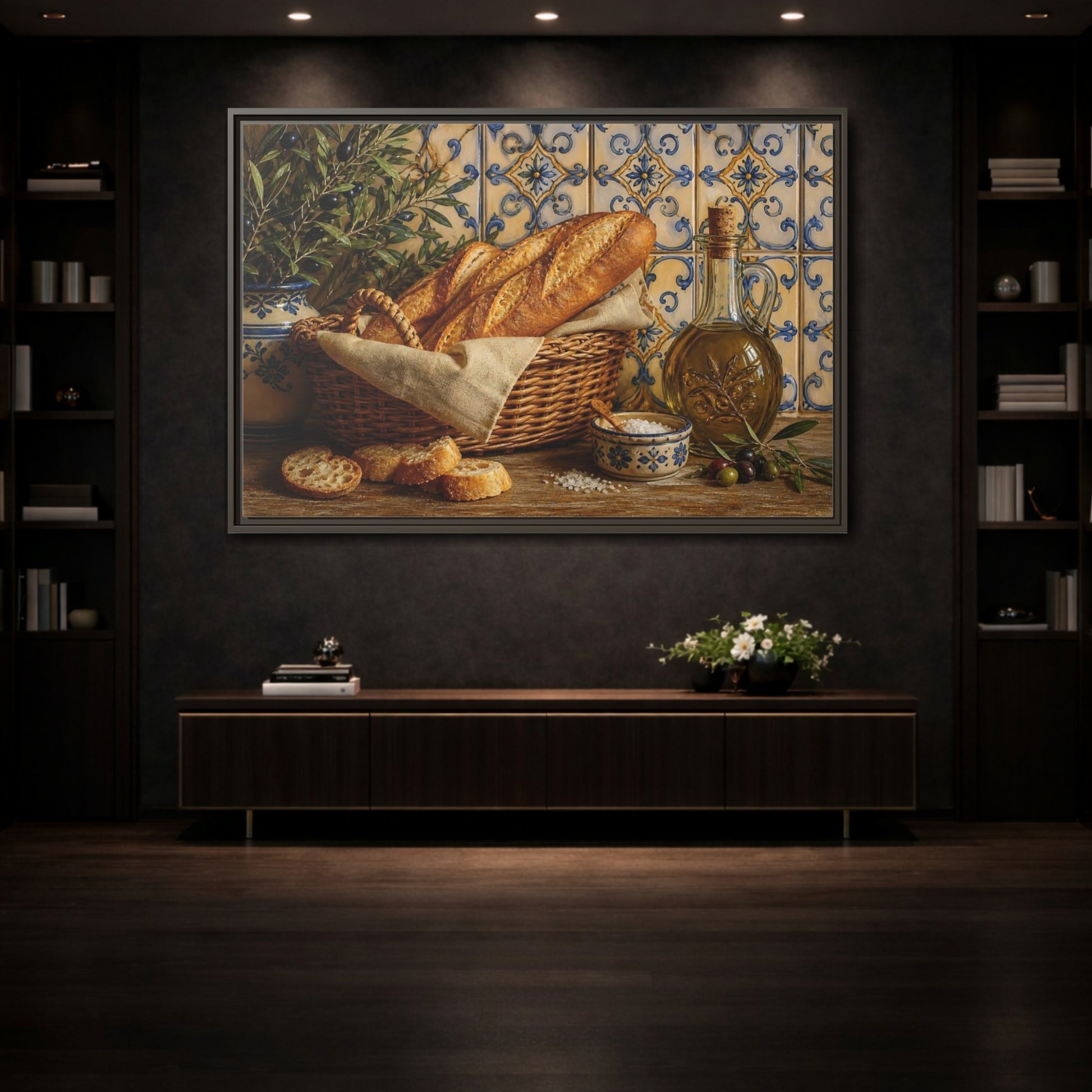 Mockup 3. Nature Bread Mediterranean Still Life shown as stretched canvas wall art