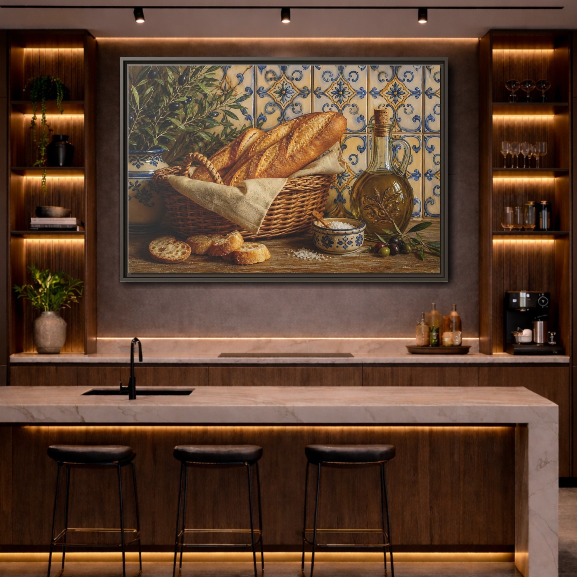 Mockup 4. Nature Bread Mediterranean Still Life shown as stretched canvas wall art